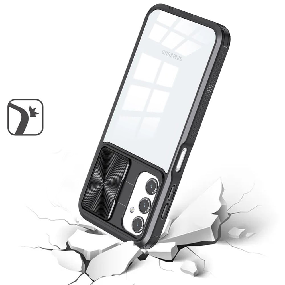 For Samsung Galaxy A15 5G Hybrid Cases with Sliding Camera Cover Transparent Shockproof Bumper TPU Protective Case Cover