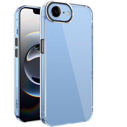 For Apple iPhone 17E /16E Transparent Clear Hybrid with Matching Metal Buttons and Camera Protection Hard PC + TPU Rubber Case Cover Black