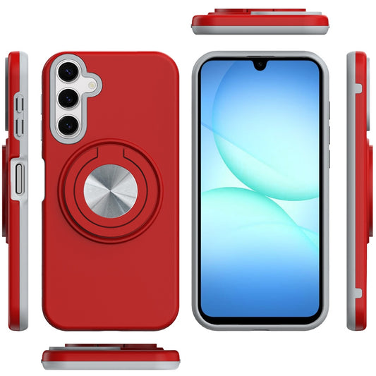 For Samsung Galaxy A17 5G Metal Matte Hybrid with Invisible Rotational Ring Stand, Car Mount Friendly, Military Grade Slim Fit Sturdy Case Cover Red
