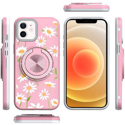 For Apple iPhone 12 Pro Max Pattern Design Hybrid with Invisible Ring Stand & Magnetic Back, Shockproof Protective Grip Case Cover