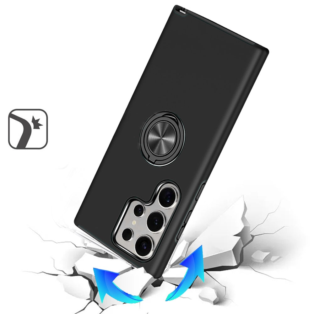 For Samsung Galaxy S25 Ultra Hybrid 360 Degree Rotatable Metal Invisible Ring Stand Holder Slim Fit Magnetic Car Mount Shockproof Case Cover