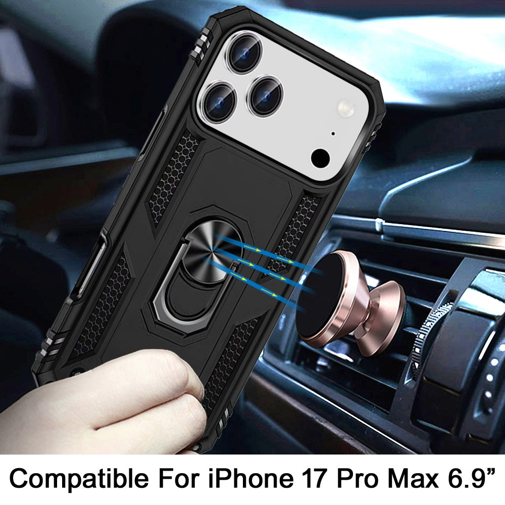 For Apple iPhone 17 Pro Max (6.9") Hybrid Shockproof Durable 360 Degree Rotatable Ring Stand Holder Kickstand Fit Magnetic Car Mount Case Cover