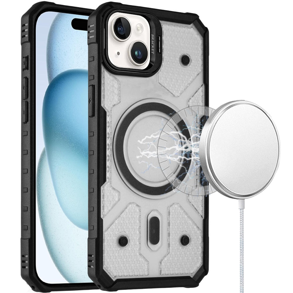 For Apple iPhone 17 Pro Transparent Tough Dotted Magnetic Case with Camera Stand & Hybrid Grip Shockproof Case Cover