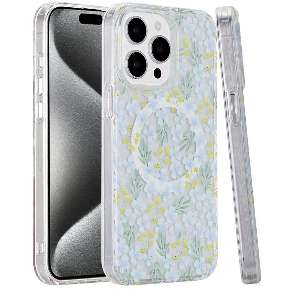 For Apple iPhone 16 Plus (6.7") Floral Pattern Design Cute Clear Hybrid Compatible with Magsafe Double Layer Soft TPU Hard PC Case Cover