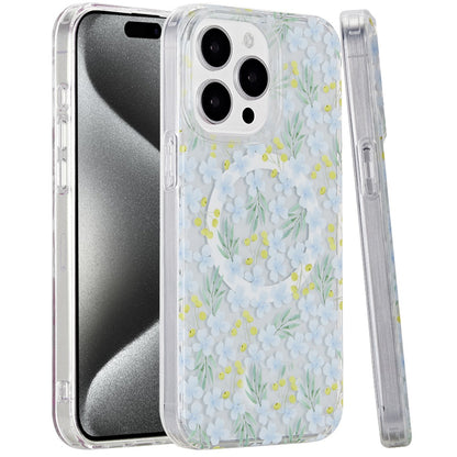 For Apple iPhone 16 Plus (6.7") Floral Pattern Design Cute Clear Hybrid Compatible with Magsafe Double Layer Soft TPU Hard PC Case Cover