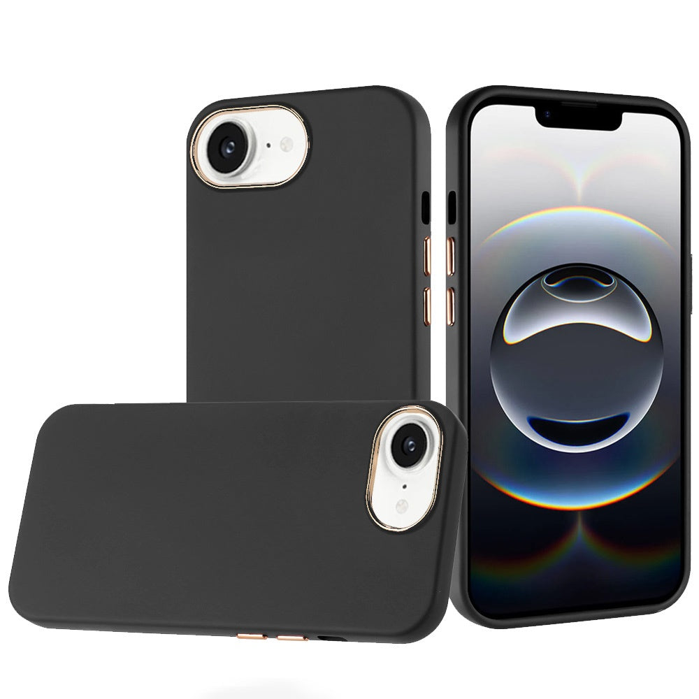 For Apple iPhone 17E /16E Slim Classic Hybrid Around Rubber Gummy Gel Slick Hard PC Silicone TPU Chromed Button Case Cover