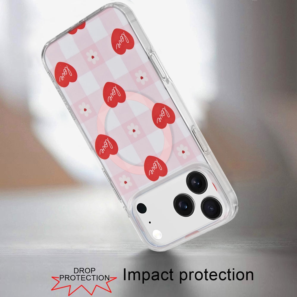 For Apple iPhone 17 Stylish Pattern Fashion IMD Printed Design TPU Double Layer Slim Shockproof with Magnetic Back Case Cover Love Hearts