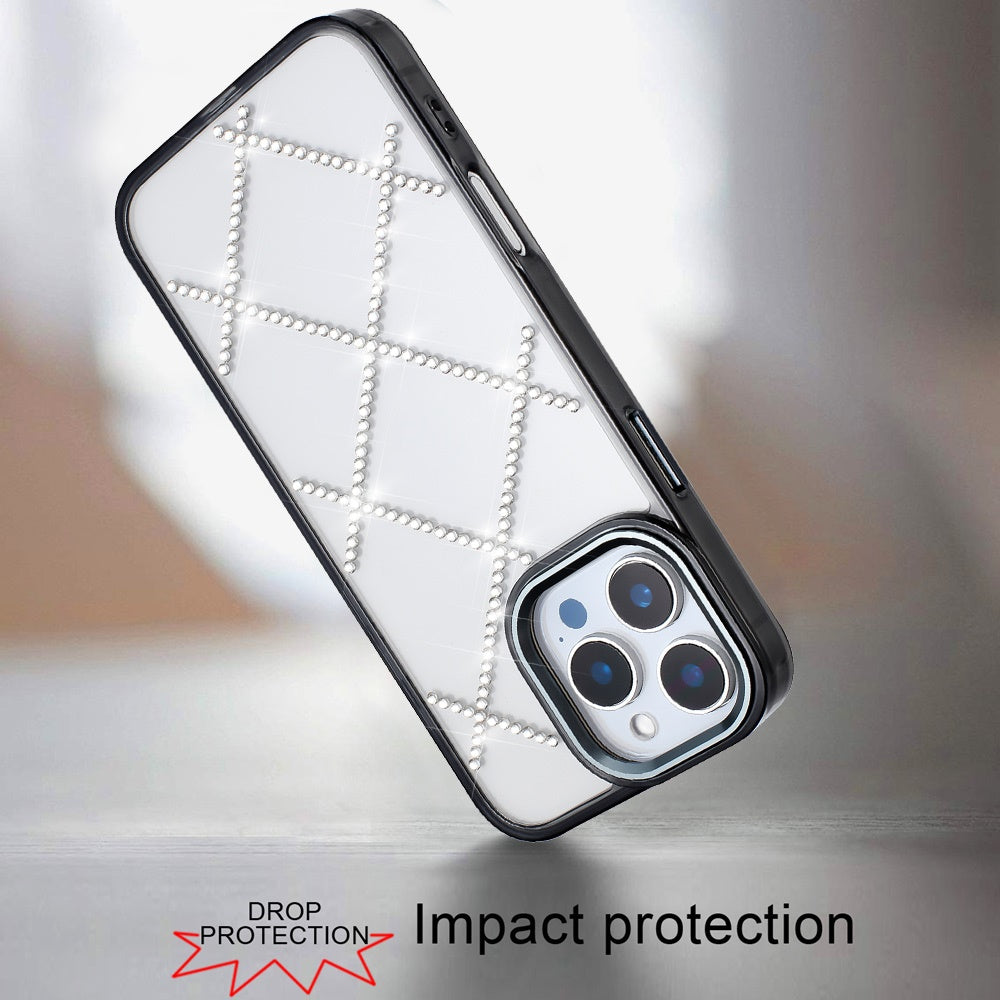 For iPhone 16 Pro Max (6.9") Gem Glitter Diamond Bling Clear Hybrid TPU Cover, Colorful Shockproof Protective Back, Slim Fit for Women Girls Case Cover Black