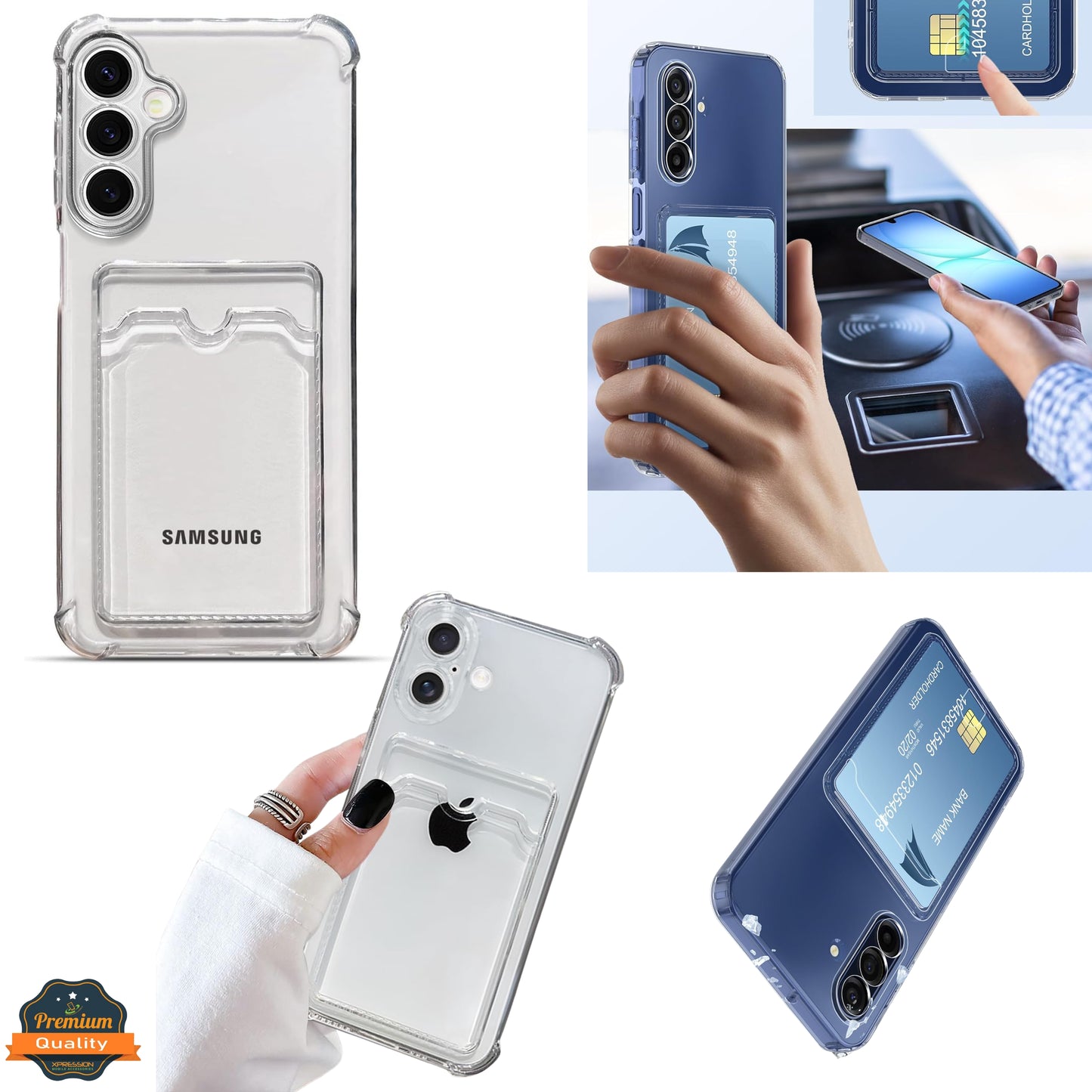 For Samsung Galaxy A17 5G Clear Slim TPU Phone Case with Credit Card Slot Back, Transparent Protective Shockproof Case Cover