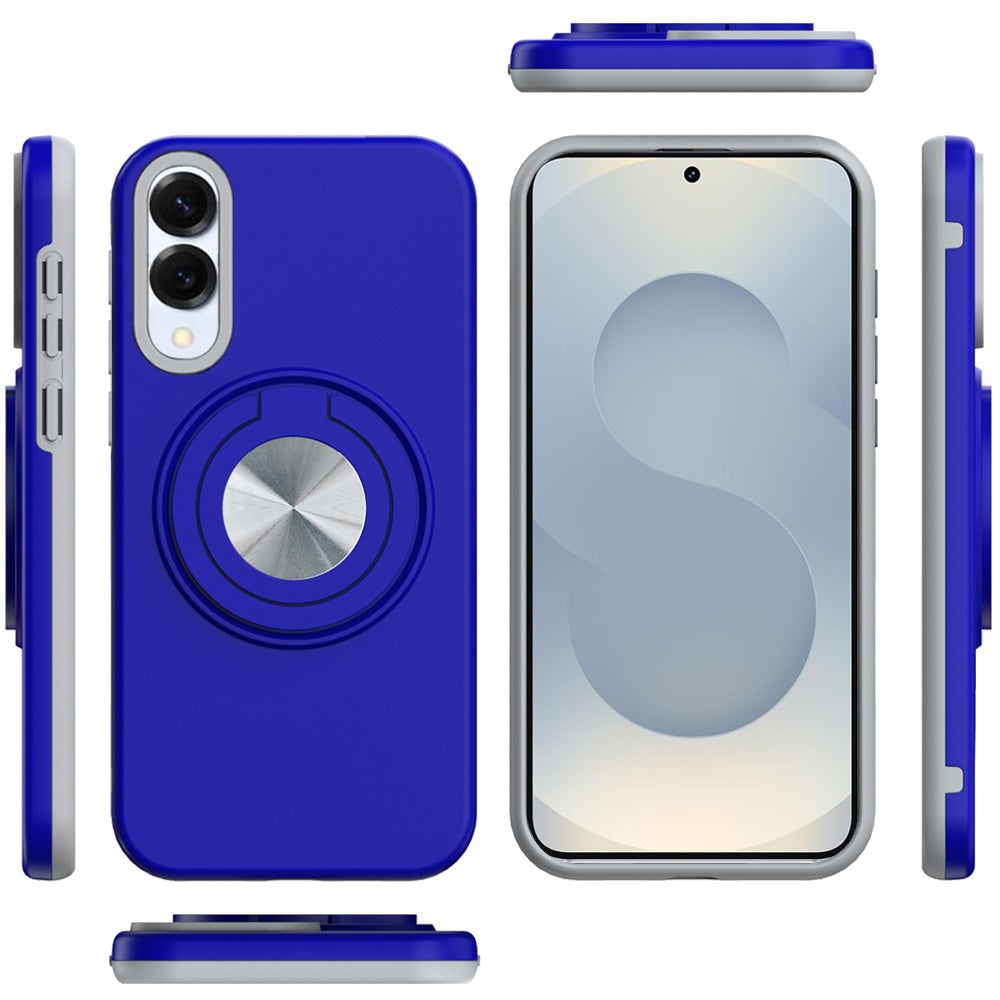 For Samsung Galaxy S25 EDGE Metal Matte Hybrid with Invisible Rotational Ring Stand, Car Mount Friendly, Military Grade Slim Fit Sturdy Case Cover