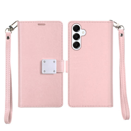 For Samsung Galaxy S26 Wallet Cases PU Leather with Credit Card /ID /Cash Holder Slot Dual Flip Book Pouch, Stand and Strap Case Cover Rose Gold