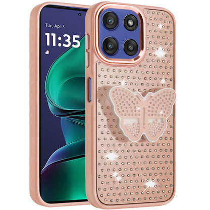 For Motorola Moto G Power 5G 2025 Butterfly Moveable Grip 3D Pop Stand Full Diamond Bling Sparkling TPU Fashion Hybrid Case Cover