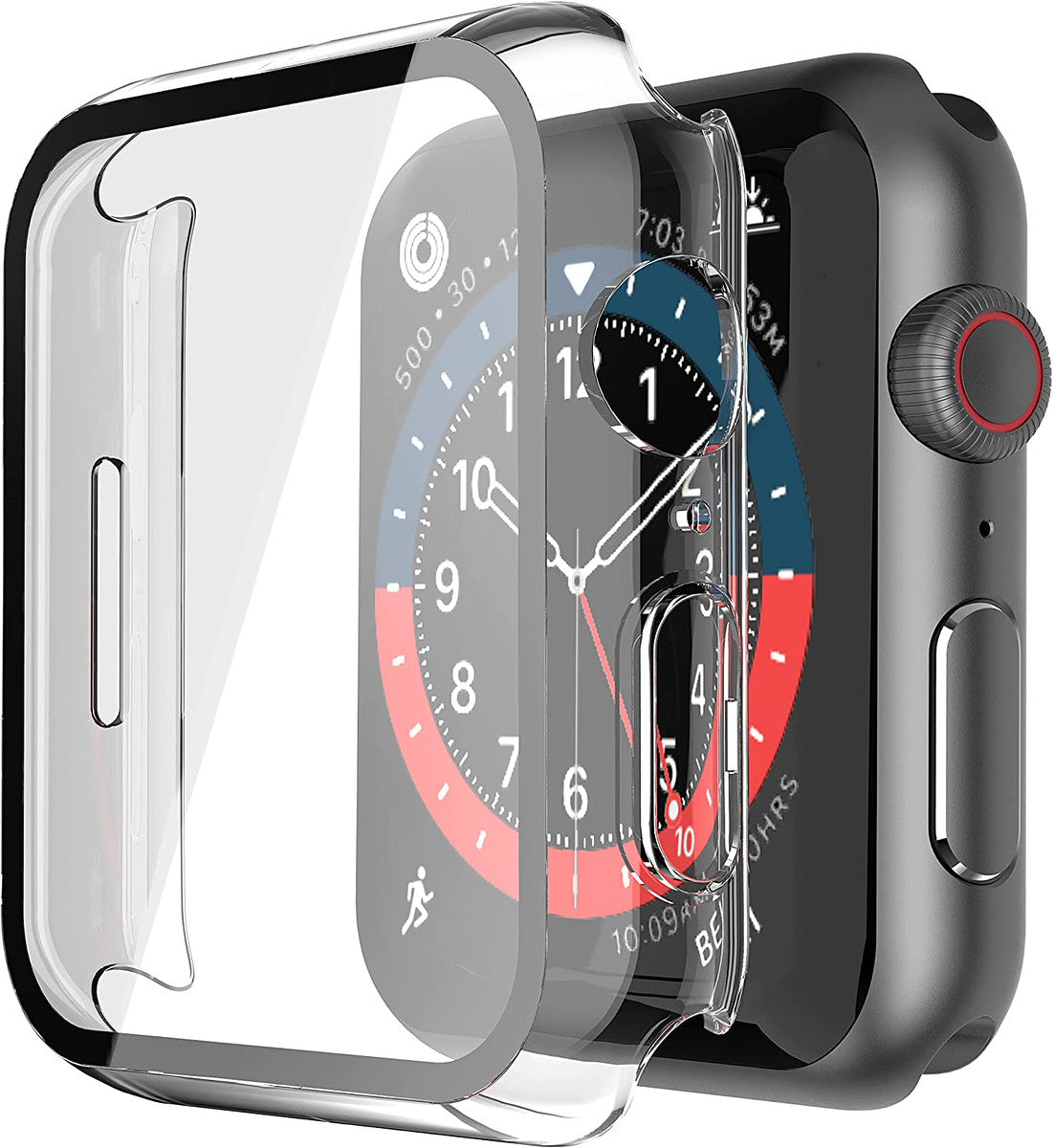 For Apple Watch Size 44mm Slim Hard PC Bumper, Clear Touch Full Coverage with Built in Tempered Glass Screen Protector Case Cover Clear