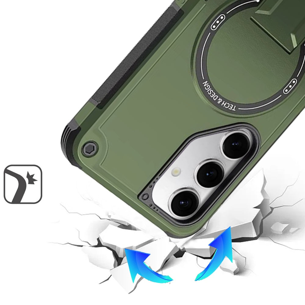 For Samsung Galaxy S25 FE /S25 Fan Edition Magnetic Invisible Kickstand Holder with Magsafe, Slim Fit Shockproof Hybrid Military Grade Heavy Duty Case Cover Midnight Green