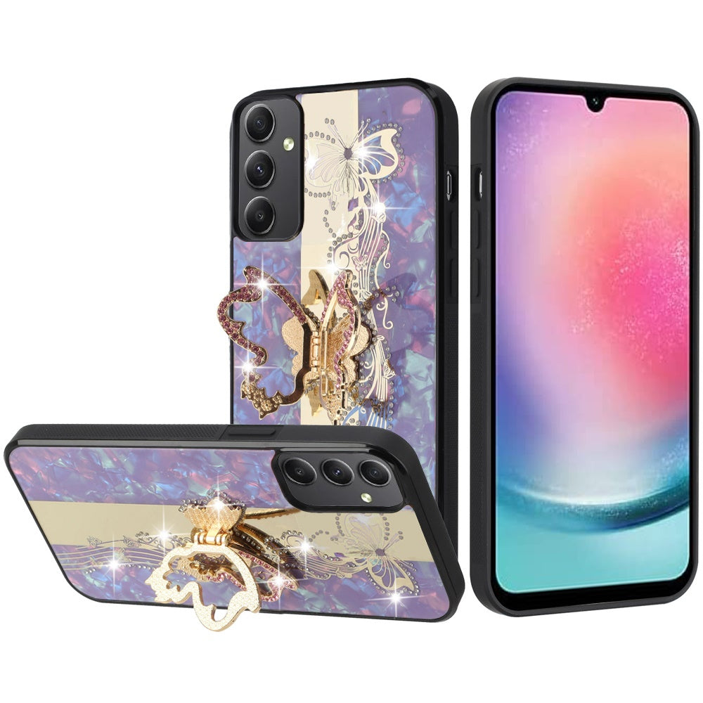 For Motorola Razr Ultra 2025 Diamonds 3D Butterfly Bling Sparkly Glitter Ornaments Engraving Hybrid with Stand Fashion Case Cover Enchanted Butterfly Purple
