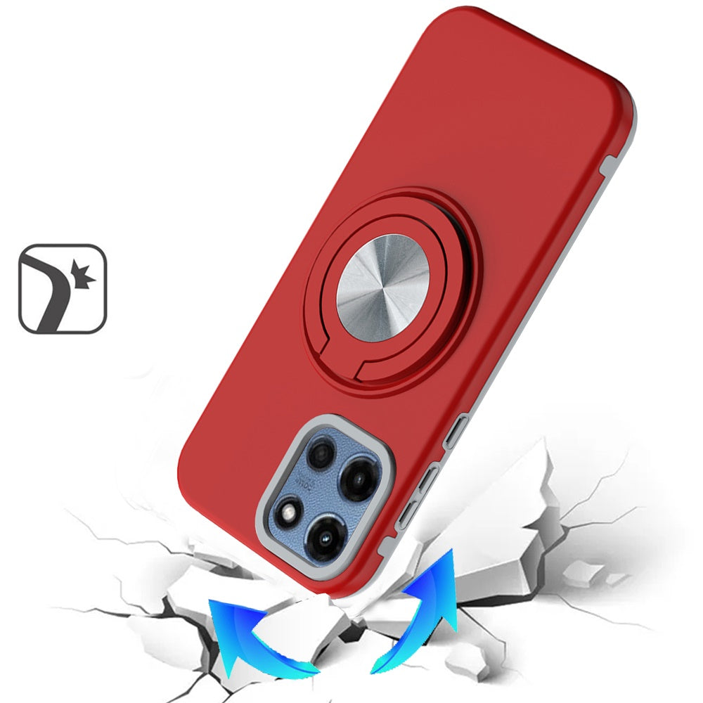 For Motorola Moto G Power 5G 2025 Metal Matte Hybrid with Invisible Rotational Ring Stand, Car Mount Friendly, Military Grade Slim Fit Sturdy Case Cover