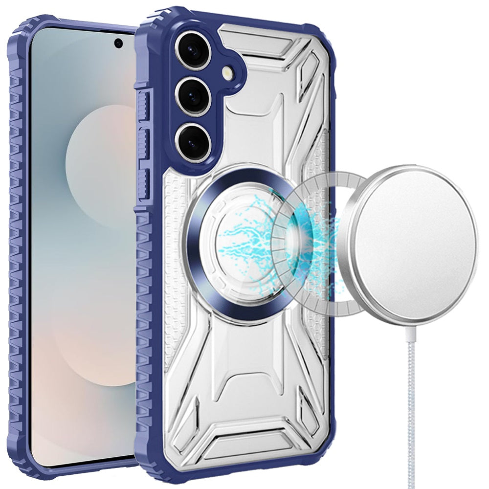 For Samsung Galaxy S25 FE /S25 Fan Edition MagSafe Compatible Pattern Clear Transparent Rugged Hybrid Magnetic TPU Shockproof Armor Case Cover Dark Blue