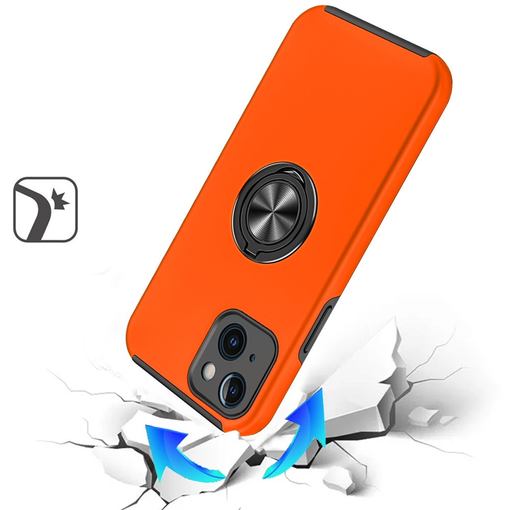 Phone Case for iPhone 15 (6.1") Invisible Ring Stand Shockproof Anti Slip Durable Grip Protective Hybrid Fit Magnetic Car Mount Holder Cover Cosmic Orange