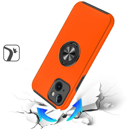 Phone Case for iPhone 15 (6.1") Invisible Ring Stand Shockproof Anti Slip Durable Grip Protective Hybrid Fit Magnetic Car Mount Holder Cover Cosmic Orange