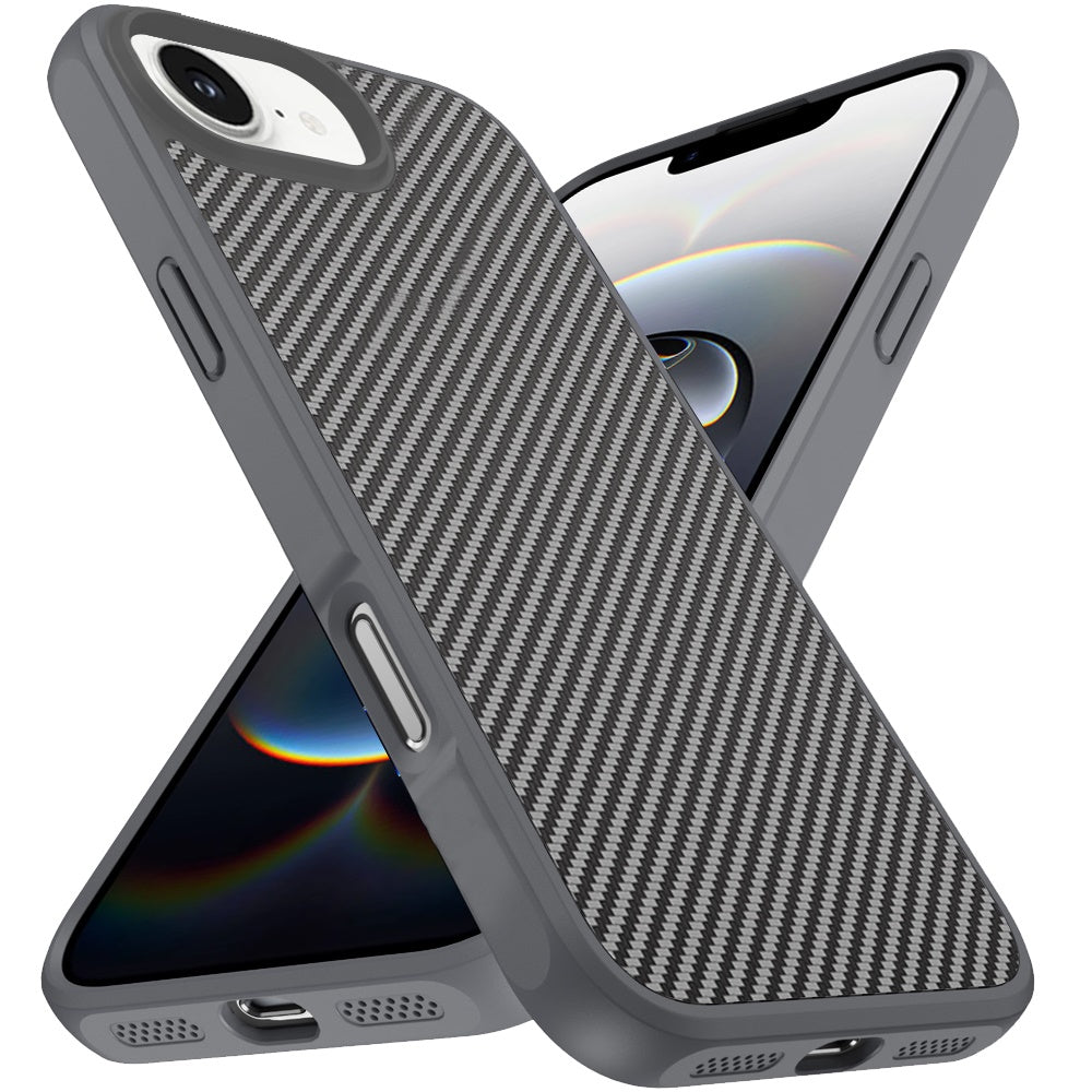 For Apple iPhone 16e Carbon Fiber Design with Magnetic HQ 2.0mm Thick Hybrid Shockproof Rubber Hard PC Case Cover