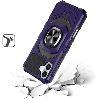 For Apple iPhone 16 (6.1") Hybrid Dual Layer with Rotate Magnetic Ring Stand Holder Kickstand, Rugged Shockproof Case Cover