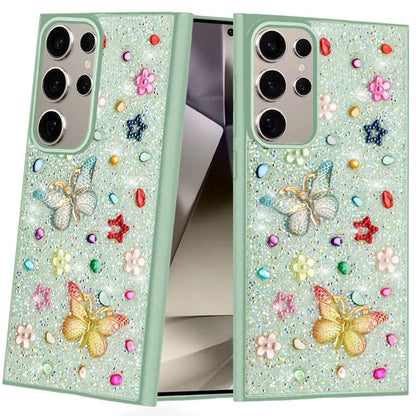 For Motorola Moto G 5G 2025 Diamond Butterfly 3D Glitter Bling Design, Slim Hybrid Sparkle Protective Cover TPU for Women Girls Case Cover Teal