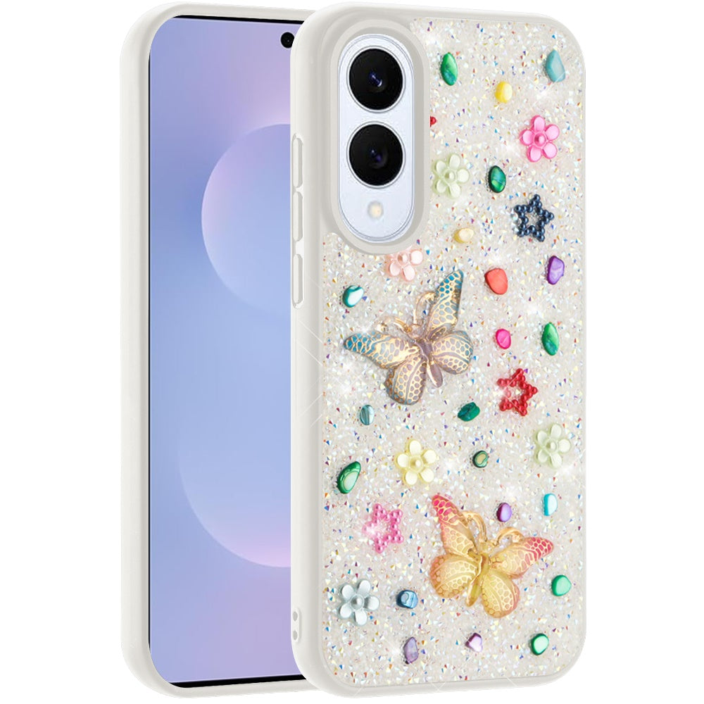 For Samsung Galaxy S25 EDGE Diamond Butterfly 3D Glitter Bling Design, Slim Hybrid Sparkle Protective Cover TPU for Women Girls Case Cover