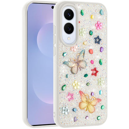 For Samsung Galaxy S25 EDGE Diamond Butterfly 3D Glitter Bling Design, Slim Hybrid Sparkle Protective Cover TPU for Women Girls Case Cover