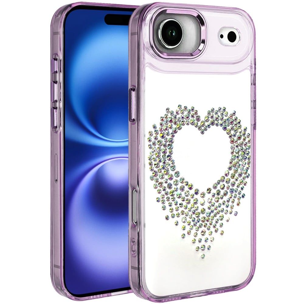 For Apple iPhone 17 Air (6.6") Angel Hearts Bling Glitter Diamond Hybrid TPU Cover, Colorful Frame Shockproof Protective Back Case Cover