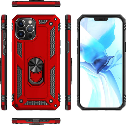 For Motorola Razr+ 2025, Motorola Razr+ Plus (2025) Shockproof Hybrid Dual Layer PC + TPU with Metal Ring Kickstand Heavy Duty Armor Shell Case Cover Red