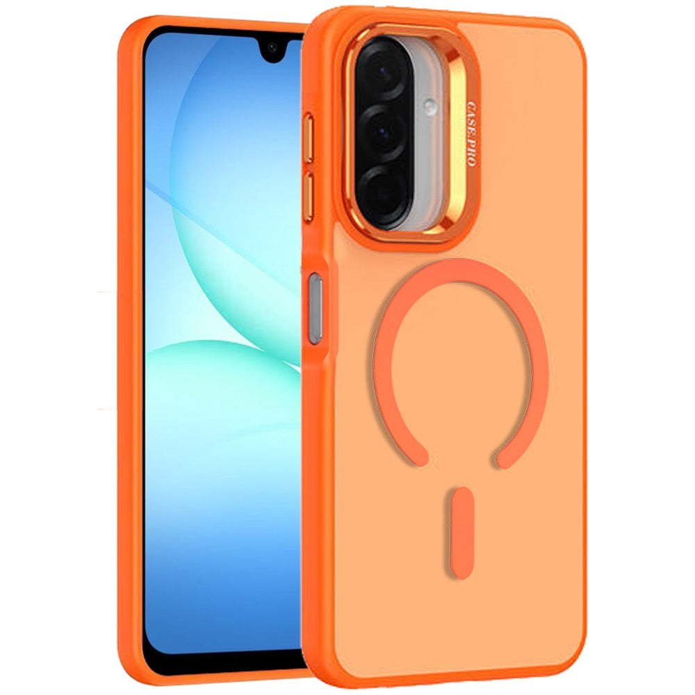 For Samsung Galaxy A17 5G MagSafe Compatible Matte Metallic Stand TPU Hybrid Drop Protection Camera Kickstand Case Cover Cosmic Orange