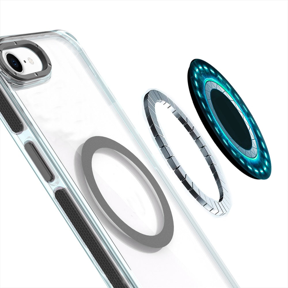 For Apple iPhone 17E /16E Transparent Back with Colorful Frame, Strong Magnetic Circle, MagSafe Compatible, Slim Shockproof Protection Case Cover