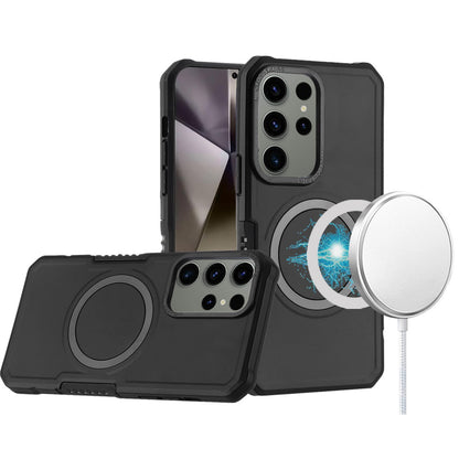 For Samsung Galaxy S25 Ultra Hybrid Armor Grip Metal Magnetic Circle Compatible with MagSafe for Wireless Charging Shockproof Case Cover