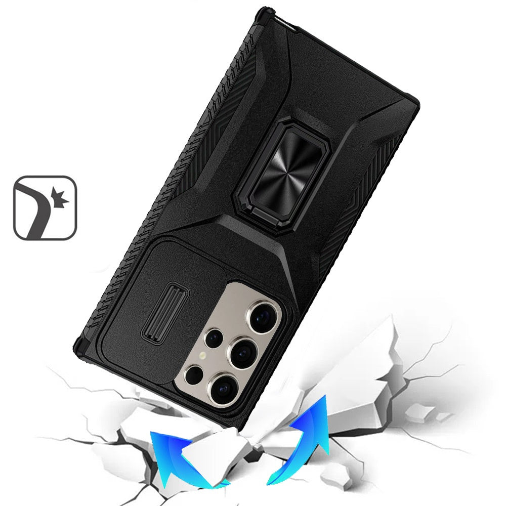 For Apple iPhone 17E /16E Case, Camera Cover with Magnetic Rotation Ring Stand, Military Grade Hybrid Hard TPU Shockproof Case Cover