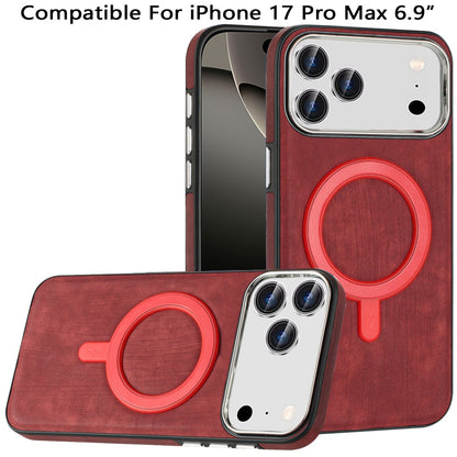 For Apple iPhone 17 Pro Max Fashion PU Vegan Leather Chrome Edge Hybrid, MagSafe Compatible, Durable TPU Hard PC Case Cover