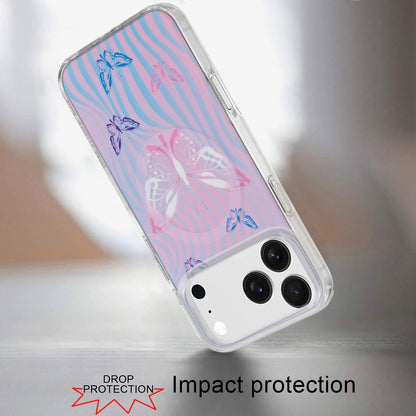 For Apple iPhone 17 Stylish Pattern Fashion IMD Printed Design TPU Double Layer Slim Shockproof with Magnetic Back Case Cover Pink Butterfly