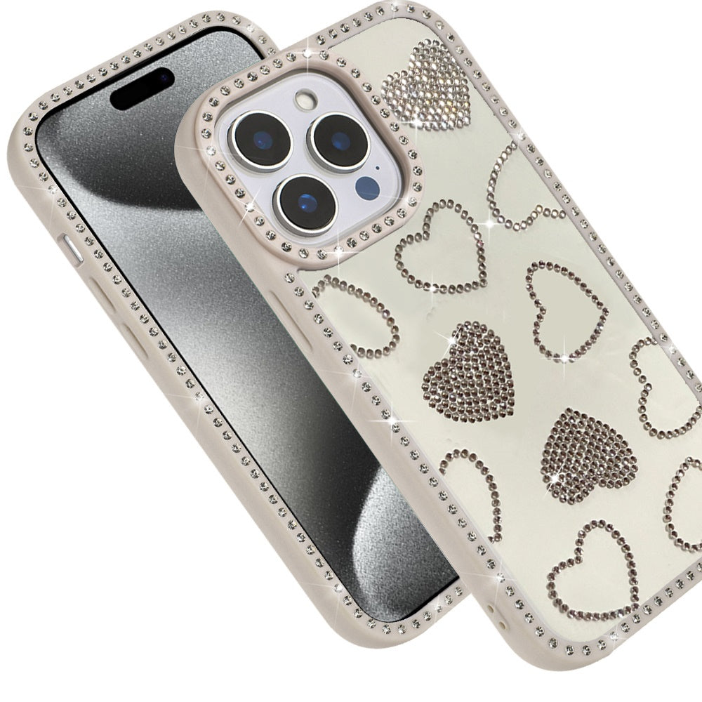 For Apple iPhone 15 Pro Max Spread Love Glitter Shimmer Bling Diamond Edge Hybrid Drop Protection Shockproof Design Case Cover
