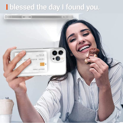 For Apple iPhone 15 Pro (6.1") Wallet Rubber Acrylic TPU with Credit Card ID Slot Holder Design Slim Fit Shockproof Clear Phone Case Cover