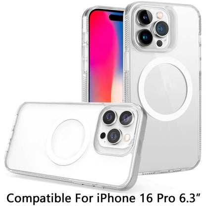 For Apple iPhone 16 Pro MagSafe Compatible Integrated Technology Clean Transparent Hybrid Armor TPU Frame Case Cover Black