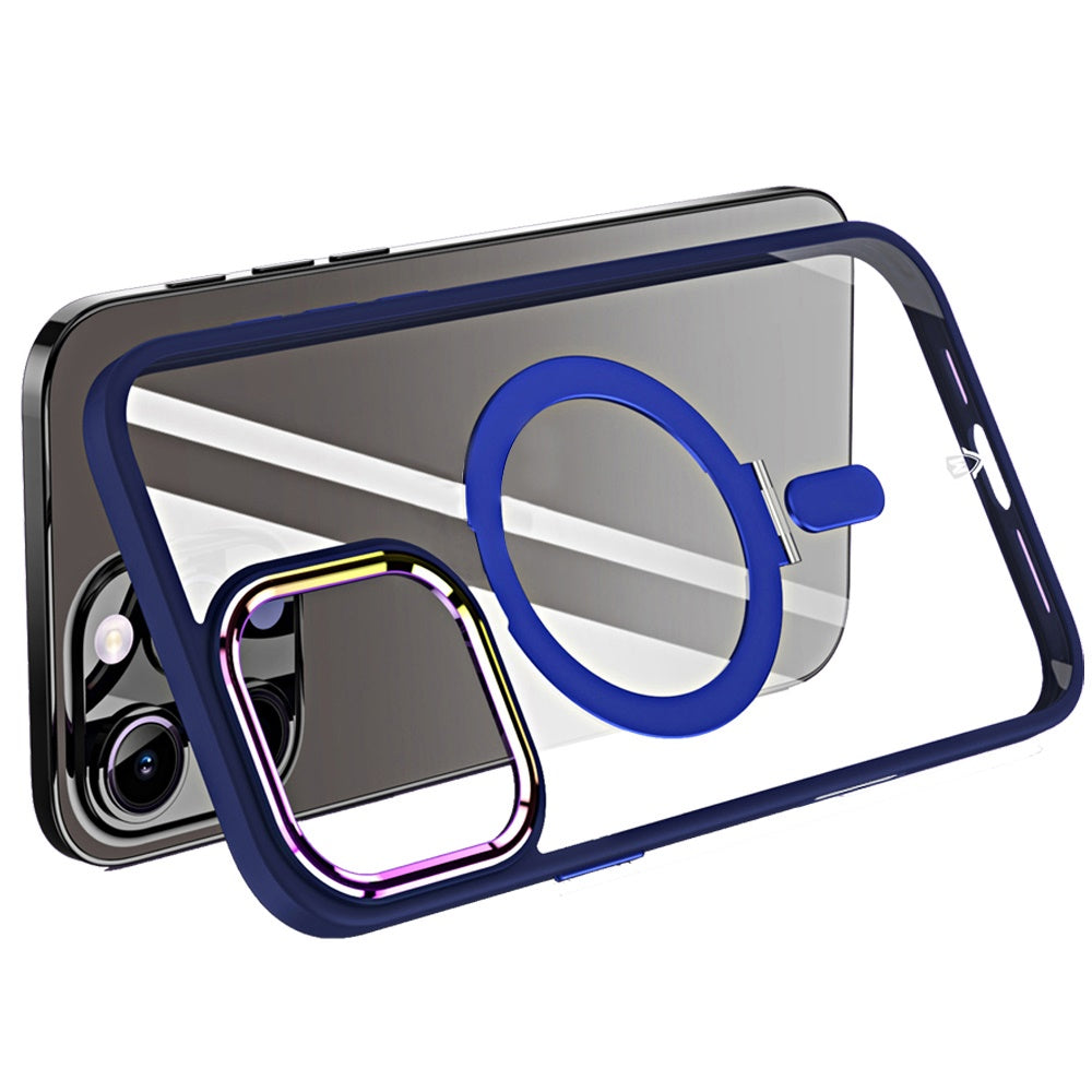 For Apple iPhone 16 Pro Magnetic Ring Stand Hybrid MagSafe Compatible Shockproof Protection Transparent Back Alloy Chrome Grip Case Cover Clear