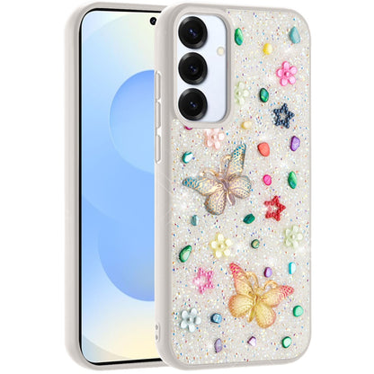 For Samsung Galaxy S25 /S24 Diamond Butterfly 3D Glitter Bling Design, Slim Hybrid Sparkle Protective Cover TPU for Women Girls Case Cover White