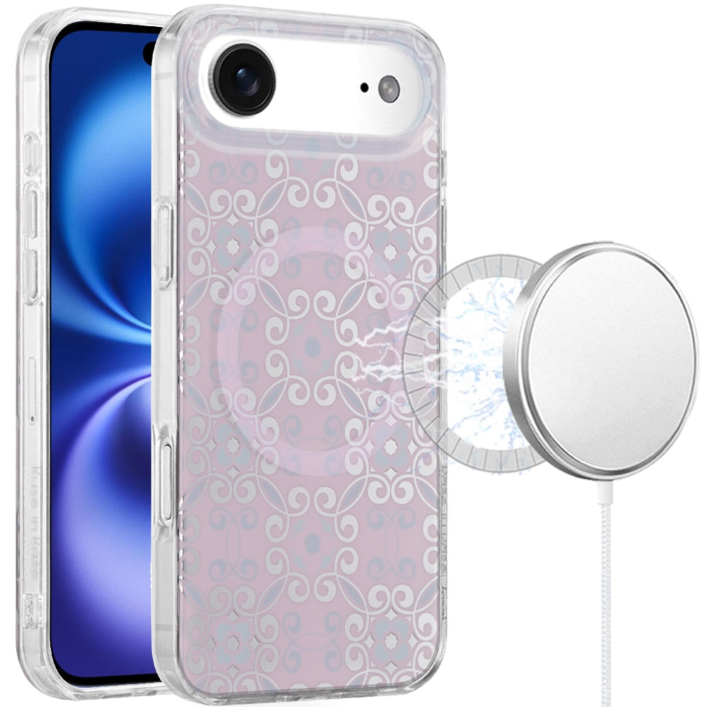 For Apple iPhone 17 Pro Stylish Pattern Fashion IMD Printed Design TPU Double Layer Slim Shockproof with Magnetic Back Case Cover Flowers Purple Gradient