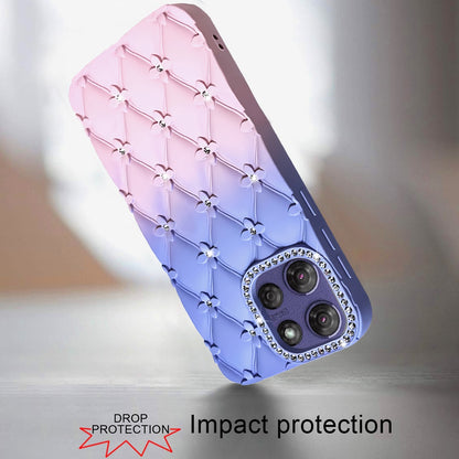 For Motorola Moto G Stylus 5G 2025 Fashion Flower Design Sparkle Glitter Shimmer Rhinestone Bling Floral Accents, Leather Texture TPU Case Cover