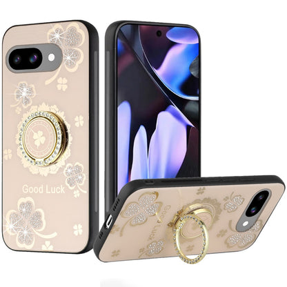 For Google Pixel 9, 9 Pro Diamonds 3D Butterfly Bling Sparkly Glitter Ornaments Engraving Hybrid with Stand Fashion Case Cover Good Luck Floral Gold