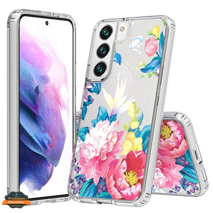 For Samsung Galaxy A26 Floral Pattern Hybrid Transparent TPU Silicone, Shock Absorption Bumper, Hard Back Slim Case Cover