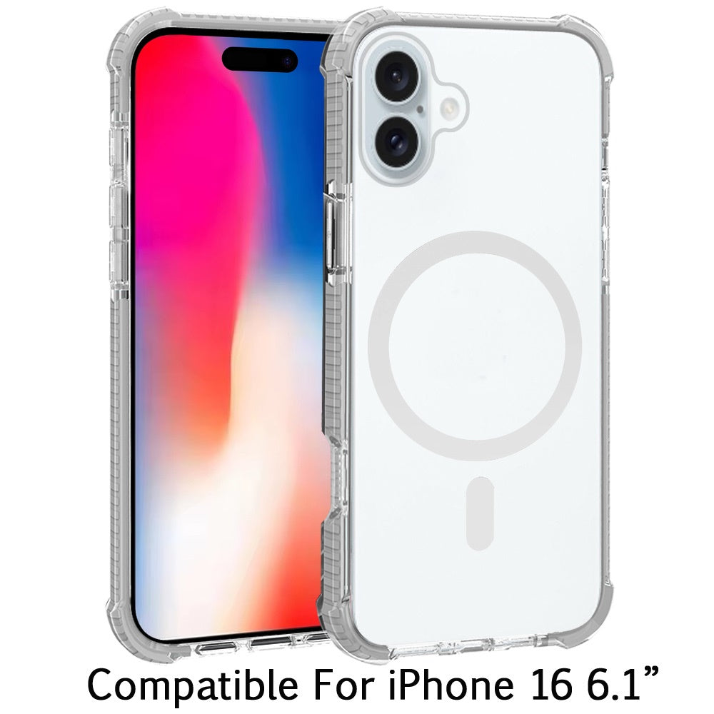 For Apple iPhone 16 (6.1") Hybrid Acrylic Transparent Hard PC + TPU Color Frame Bumper Compatible with MagSafe Case Cover