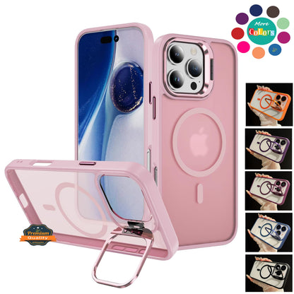 For Apple iPhone 17 Clear Back Hybrid with MagSafe Compatible Metal Camera Stand Colorful Bumper Frame Shockproof Case Cover