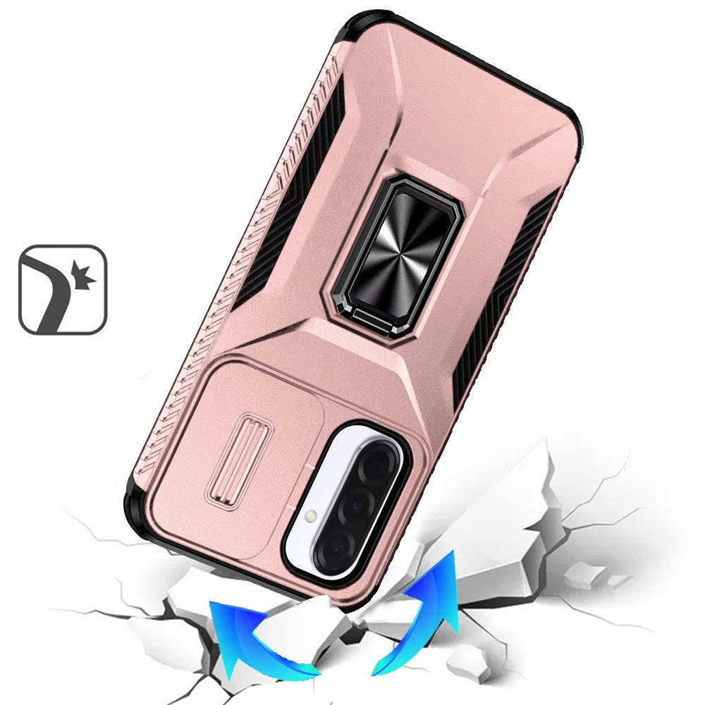 For Samsung Galaxy A17 5G Case, Camera Cover with Magnetic Rotation Ring Stand, Military Grade Hybrid Hard TPU Shockproof Case Cover