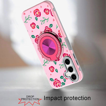 Phone Case for Samsung Galaxy A16 5G Magnetic Ring Stand Matte Metal Hybrid Car Mount Friendly Shockproof Rotational Grip Diamond Design Pattern Cover
