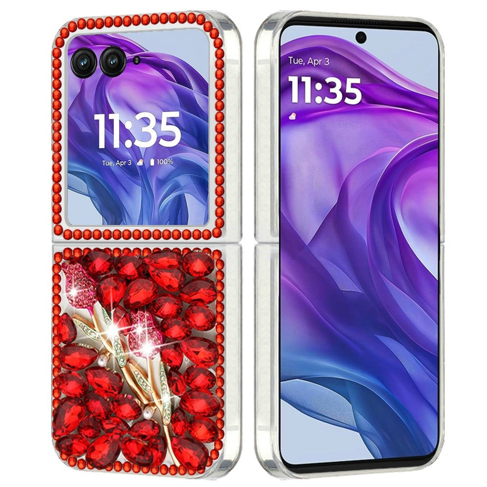 For Motorola Razr+ Plus 2024 Bling Crystal 3D Full Diamonds Luxury Sparkle Rhinestone Ornaments Fashion Hybrid Case Cover